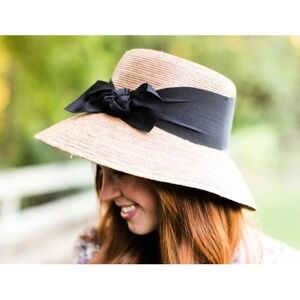Tula Somerset Black Bow handwoven sustainable Straw Hat Women's OS UPF 50+ boho